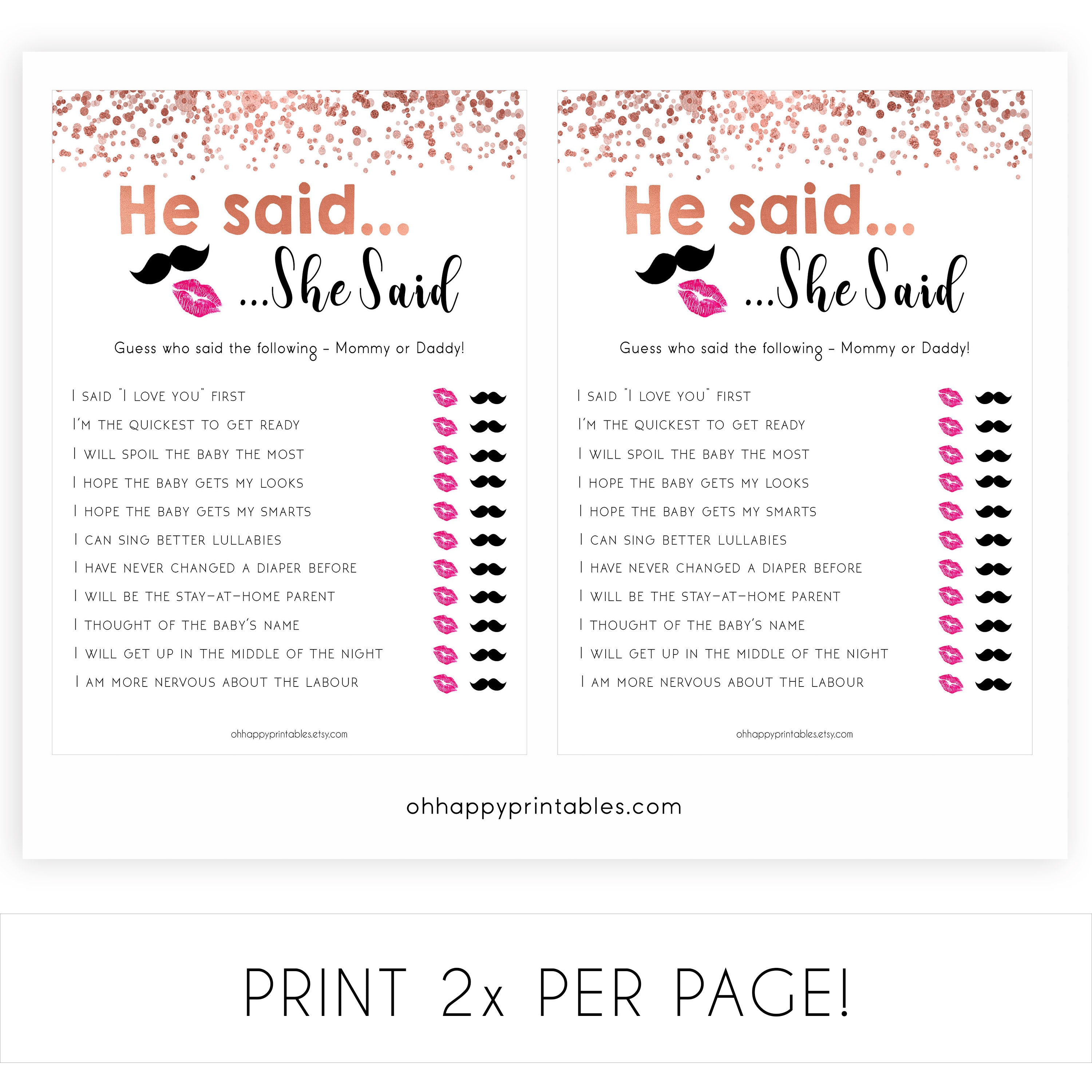 He Said She Said - Rose Gold Printable Baby Shower Games ...