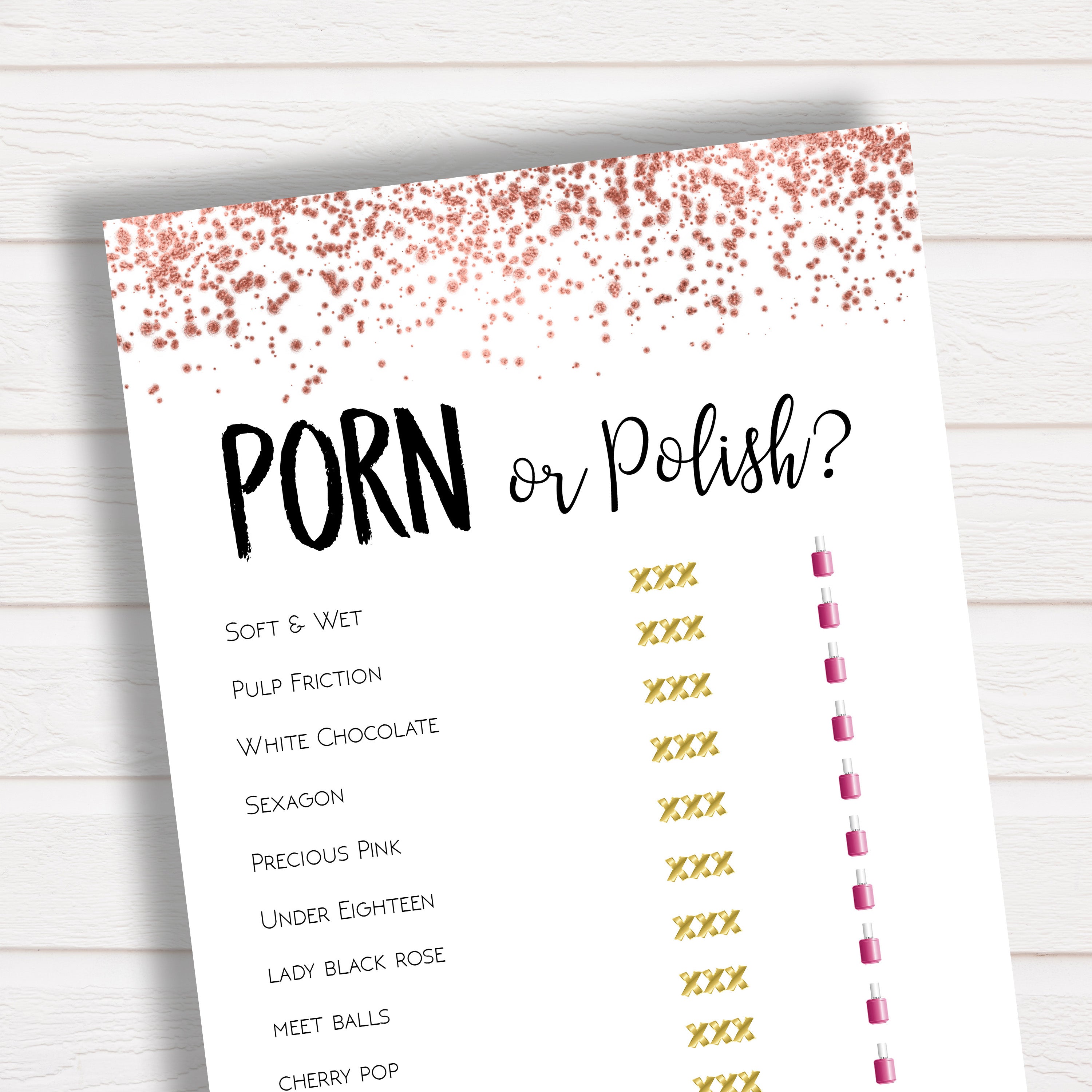 Xxx Dot Com - Porn or Polish Bridal Shower Game | Rose Gold Printable Bridal Game â€“  OhHappyPrintables