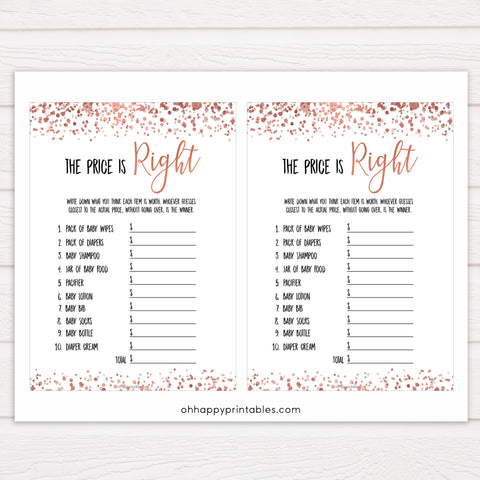 The Price is Right Game - Rose Gold Printable Baby Shower Games ...