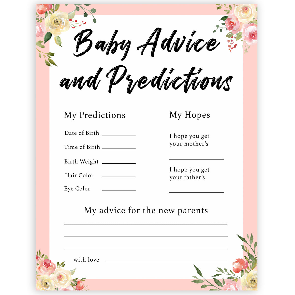 Baby Shower Advice Cards Free Printable Printable Word Searches