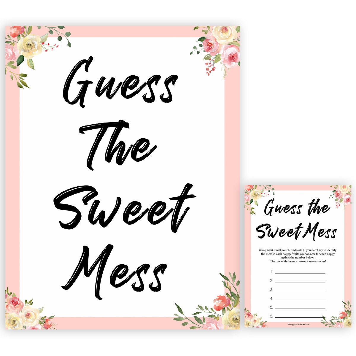 Guess The Sweet Mess Spring Floral Printable Baby Shower Games
