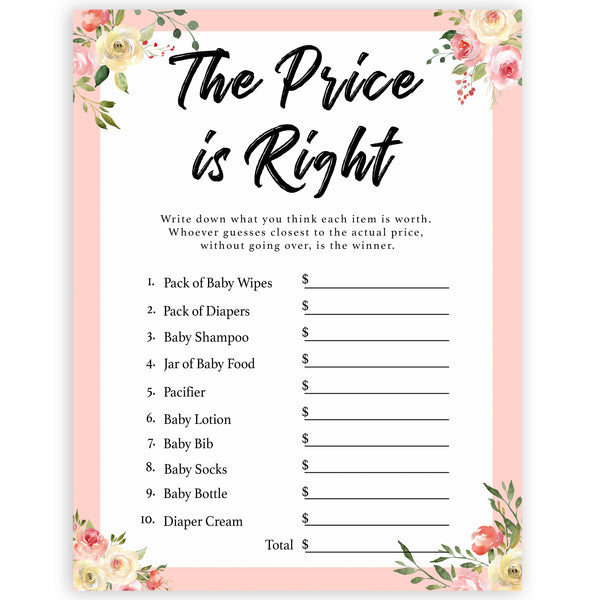 The Price is Right Game - Spring Floral Printable Baby Shower Games ...