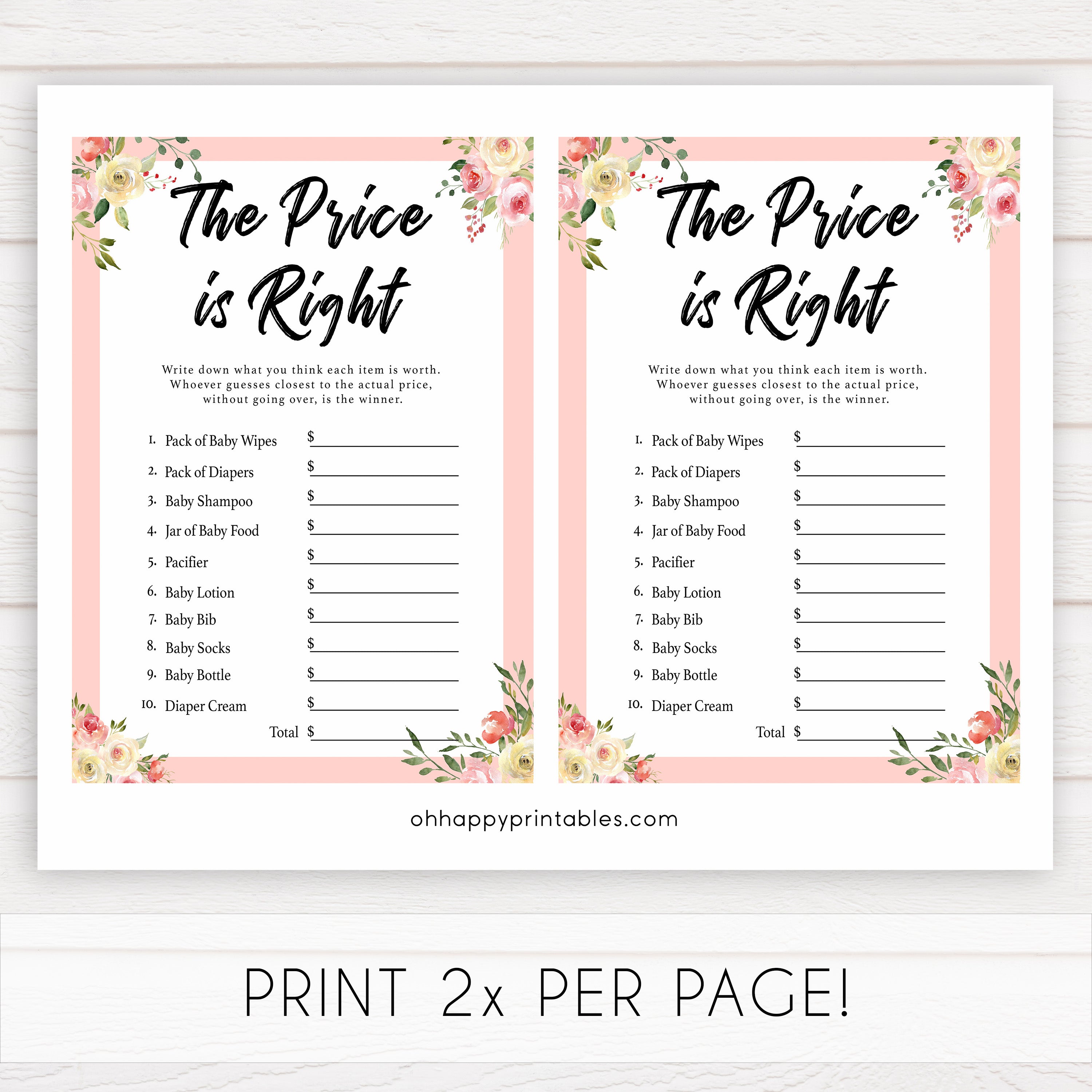 The Price Is Right Game - Spring Floral Printable Baby Shower Games 