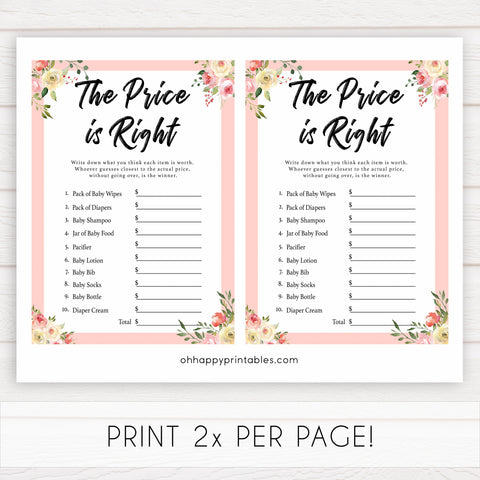 The Price is Right Game - Spring Floral Printable Baby Shower Games ...