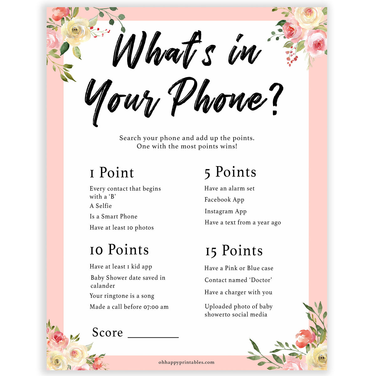 What s In Your Phone Game Free Printable