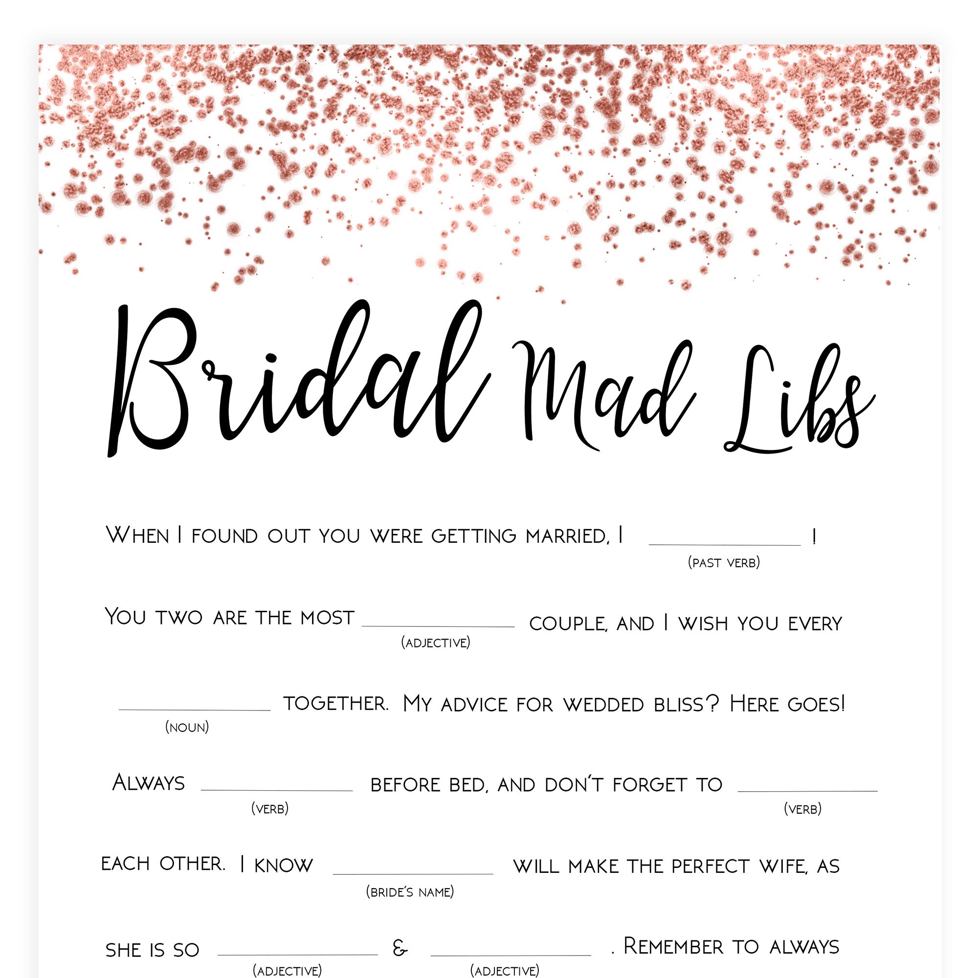 Rose Gold Bridal Mad Libs Game | Shop Printable Bridal Shower Games ...