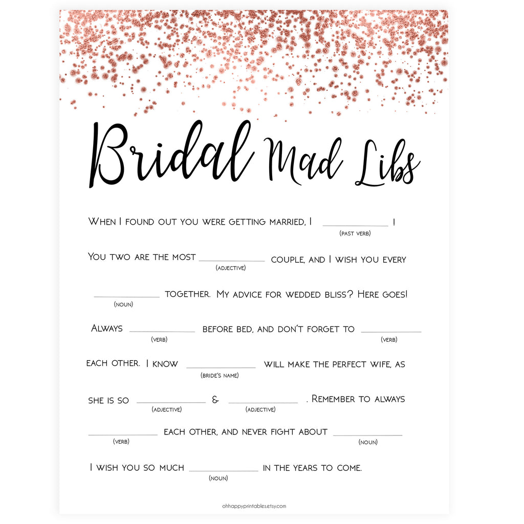 Bridal Mad Libs Free Printable : Bridal Shower Mad Libs Funny Shower ...