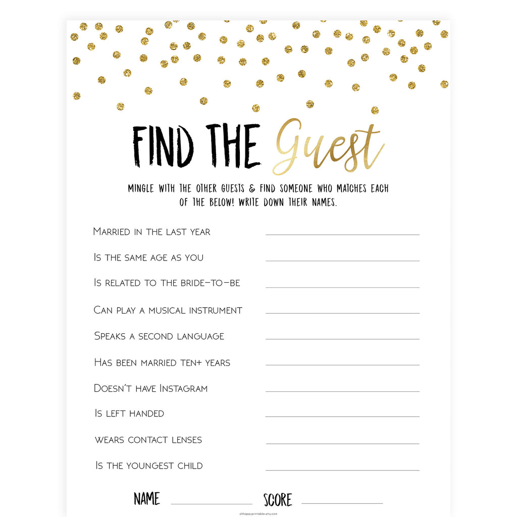 Find The Guest Bridal Shower Game Free Printable FREE PRINTABLE TEMPLATES