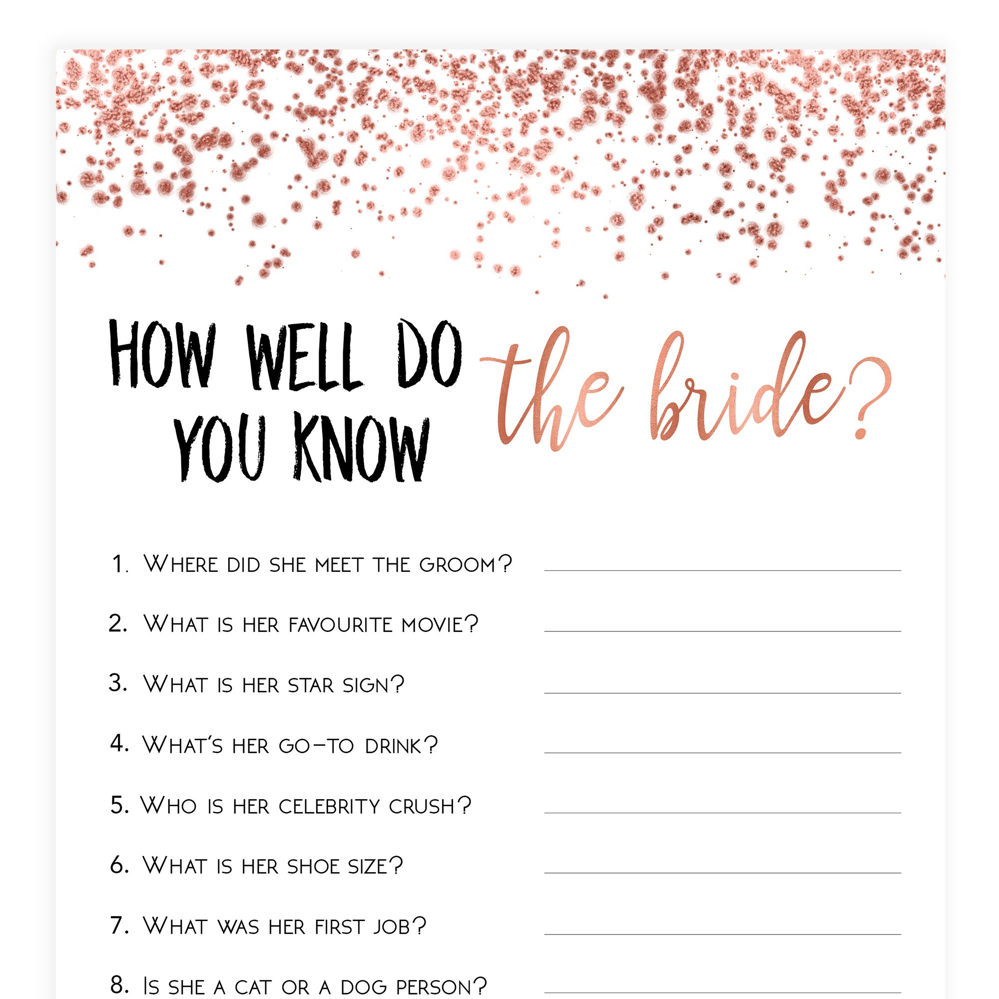 Do You Know the Bride in Rose Gold | Shop Bridal Shower Games ...