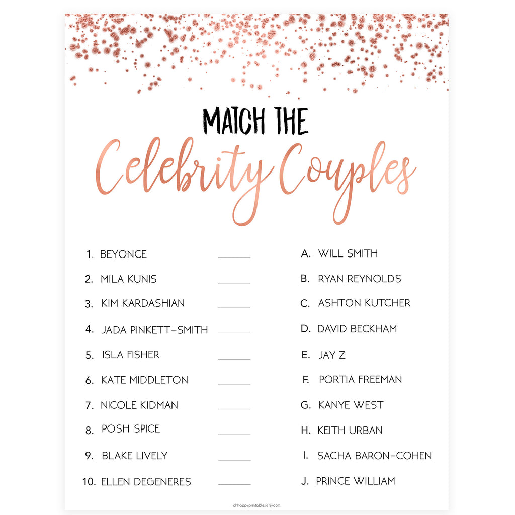 Match Celebrity Couples Game | Shop Printable Bridal Shower Games ...