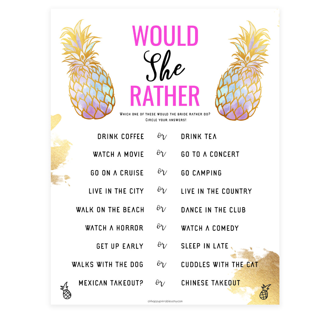 Would She Rather Bridal Game | Printable Bridal Shower Games ...