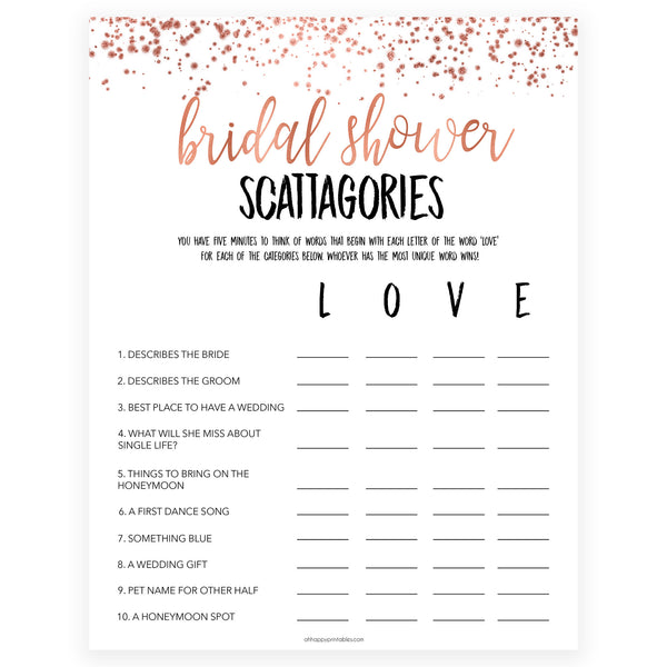 bridal scattergories questions