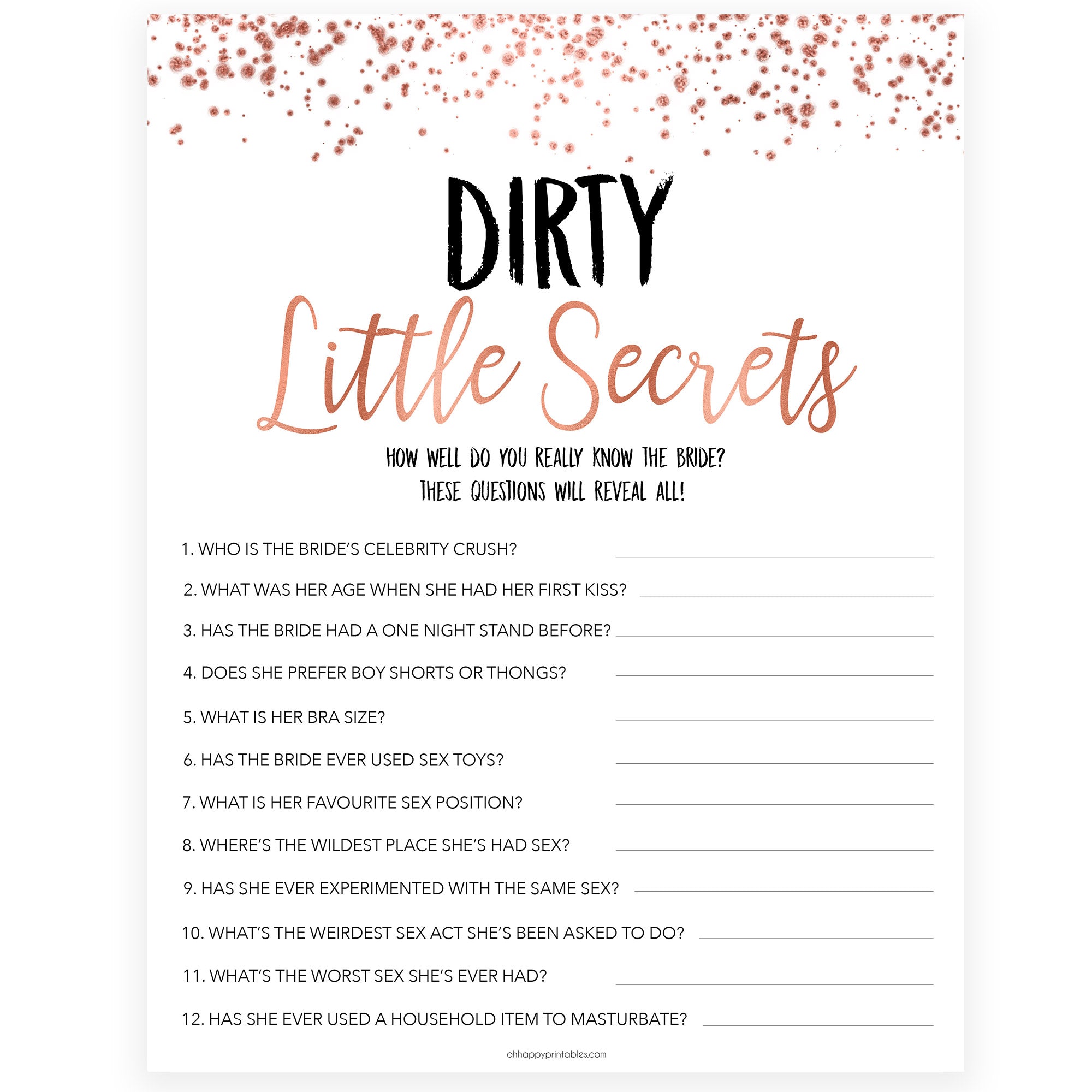 Brides Dirty Little Secrets | Shop Printable Bachelorette Games ...