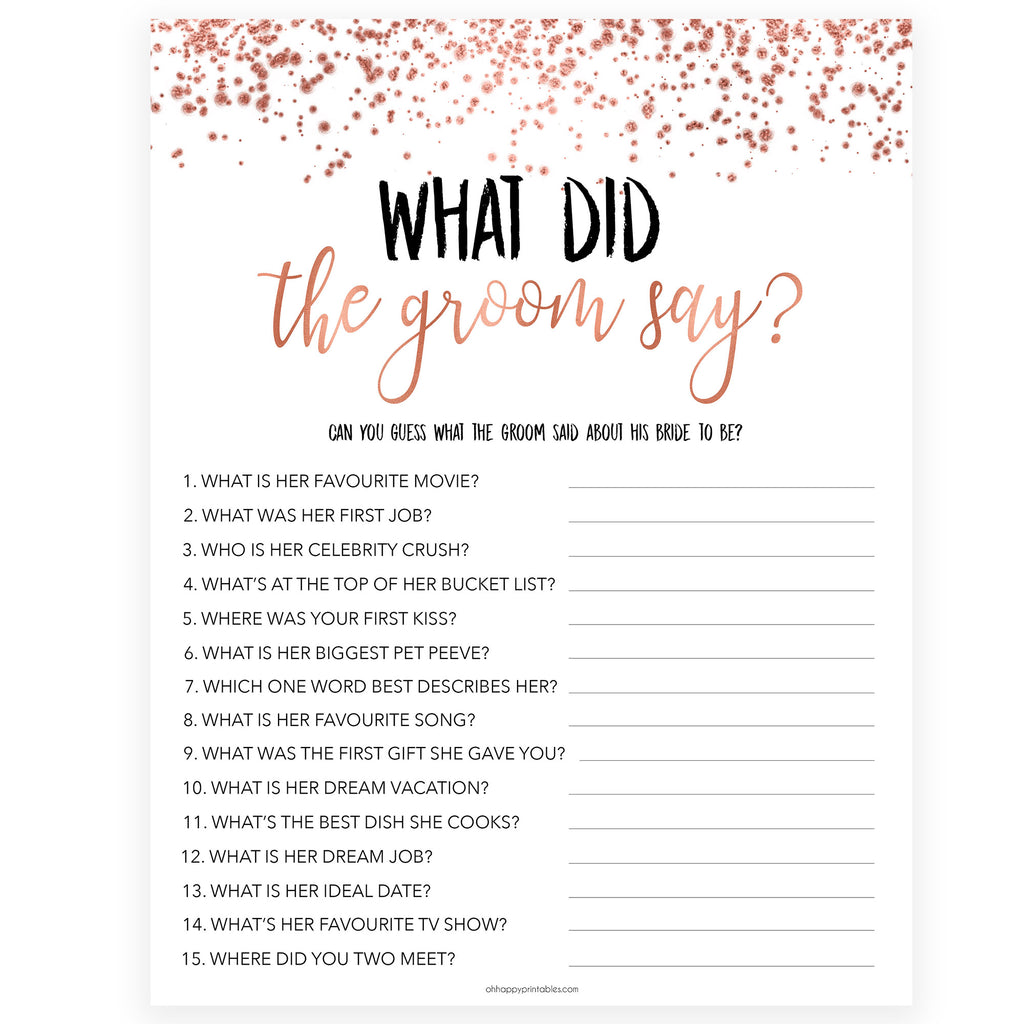 What Did the Groom Say Shop Printable Bridal Shower Games