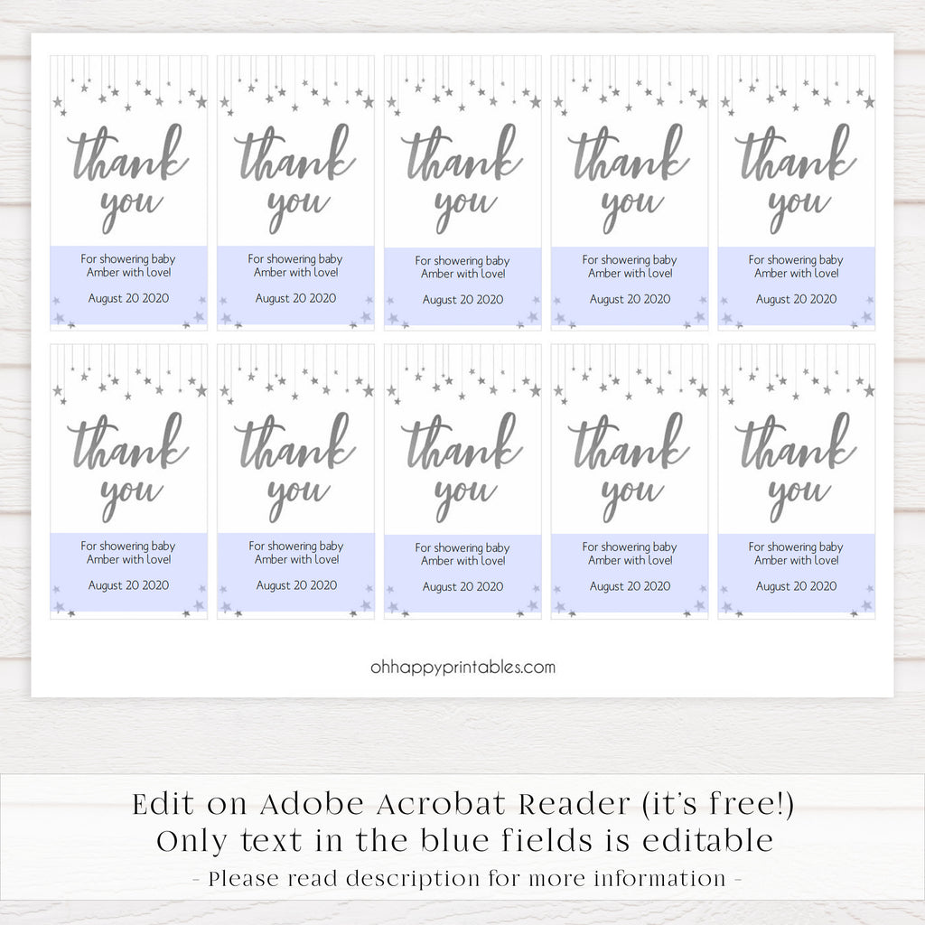 Baby Thank You Tags Silver Twinkle Little Star Printable Baby Decor Ohhappyprintables