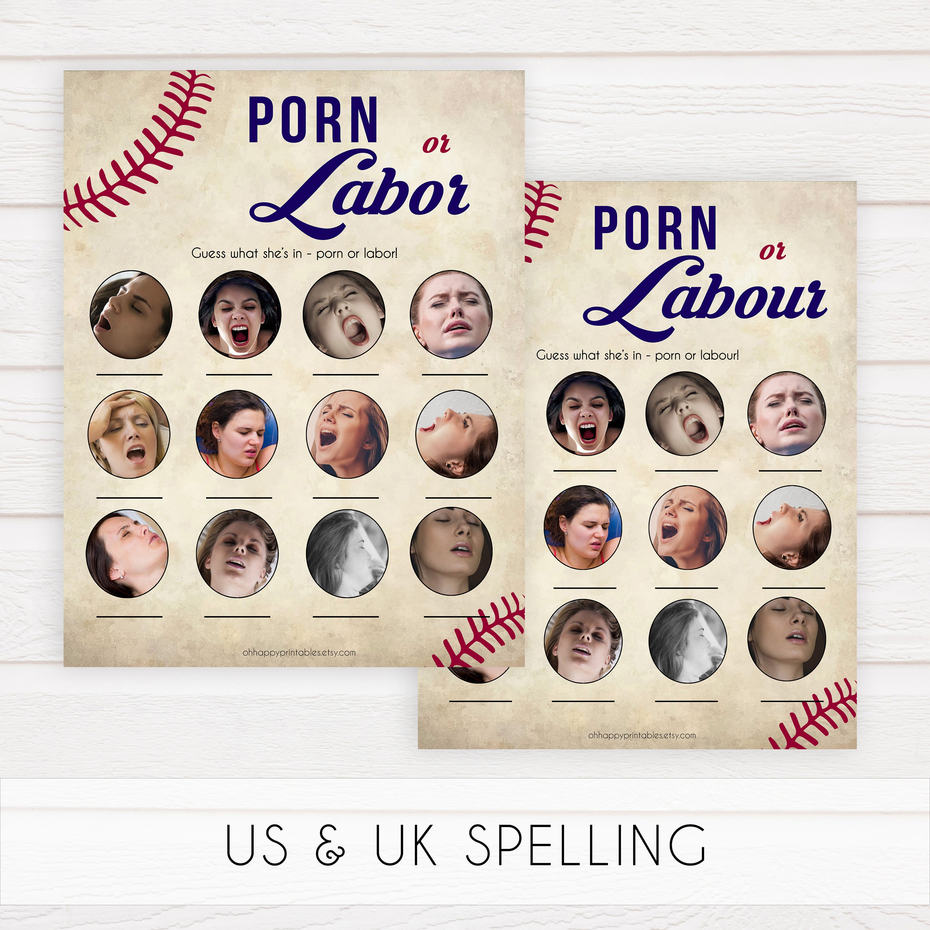 Baseball Game Porn - Porn or Labour Baby Shower Game - Baseball Printable Baby Shower Games â€“  OhHappyPrintables