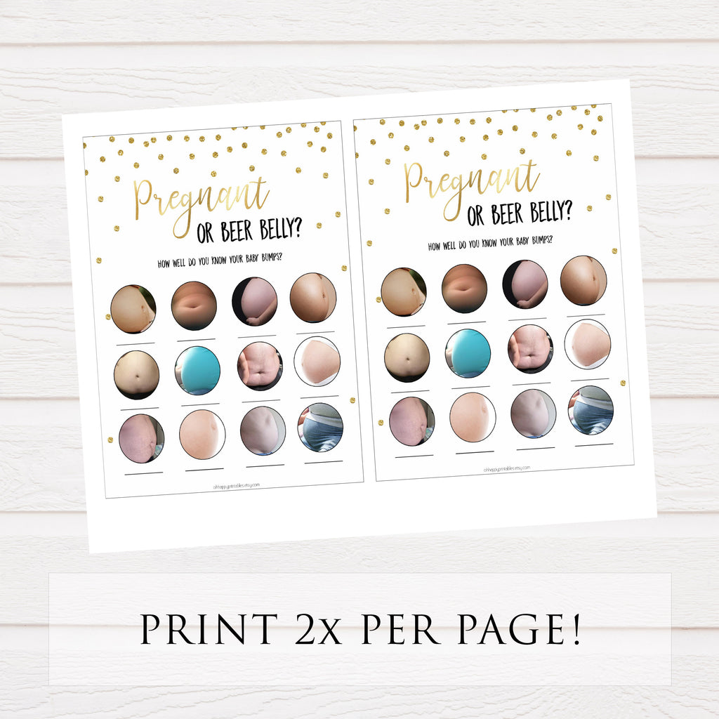 Pregnant Or Beer Belly Game - Gold | Printable Baby Shower ...