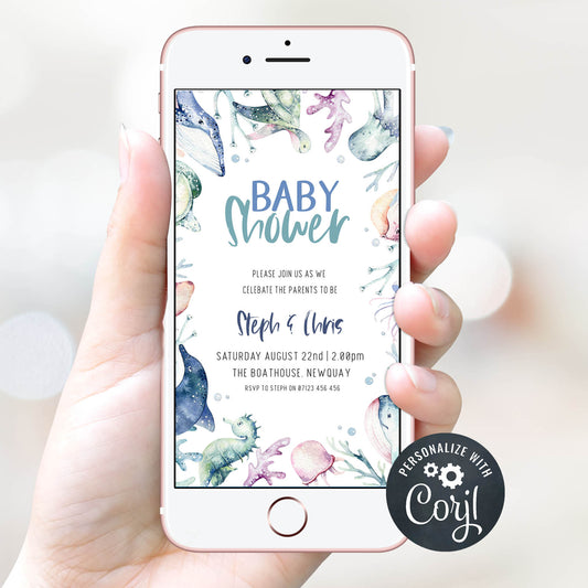 EDITABLE Simple Baby Shower Mobile Invitation - Whale