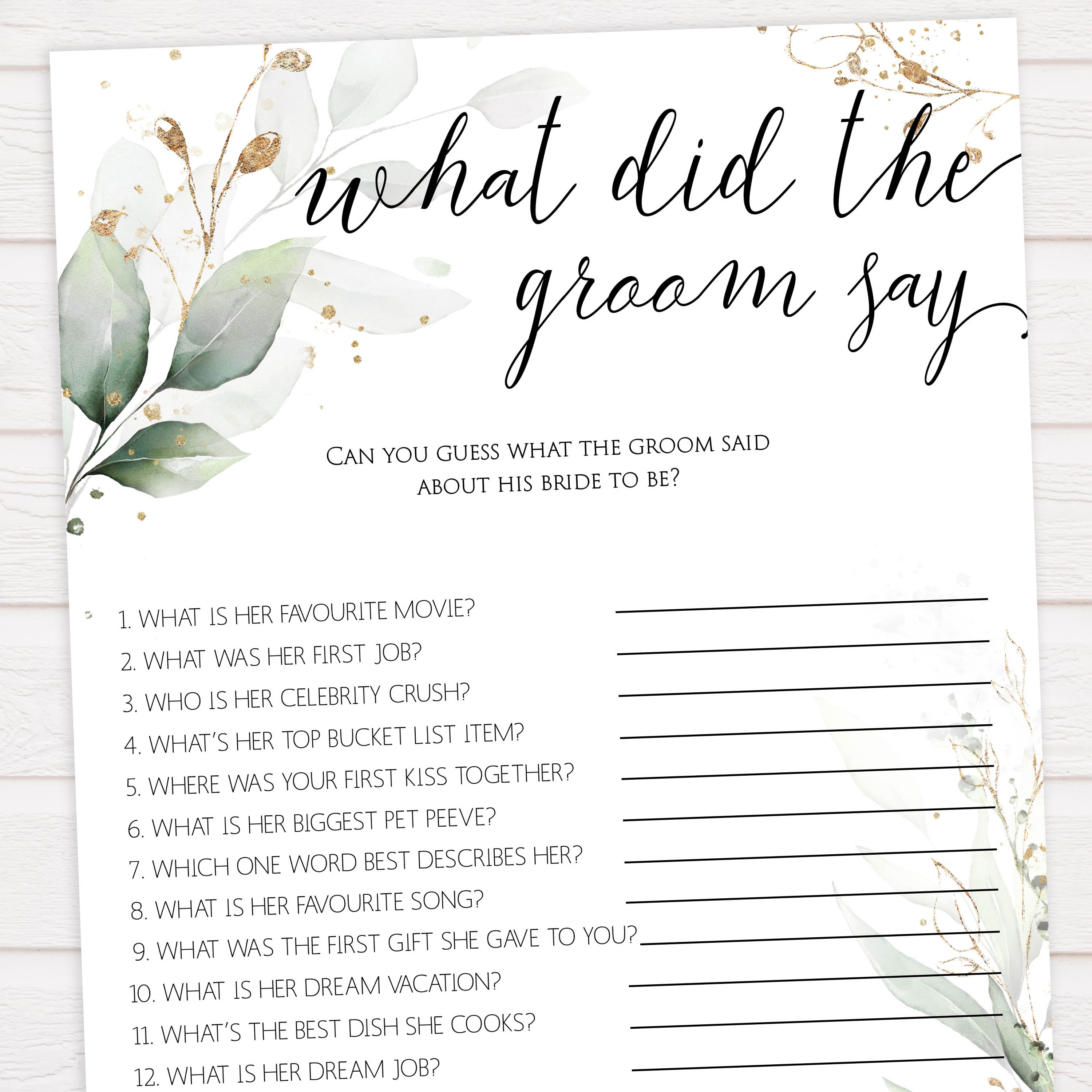 What Did the Groom Say | Shop Printable Bridal Shower Games ...