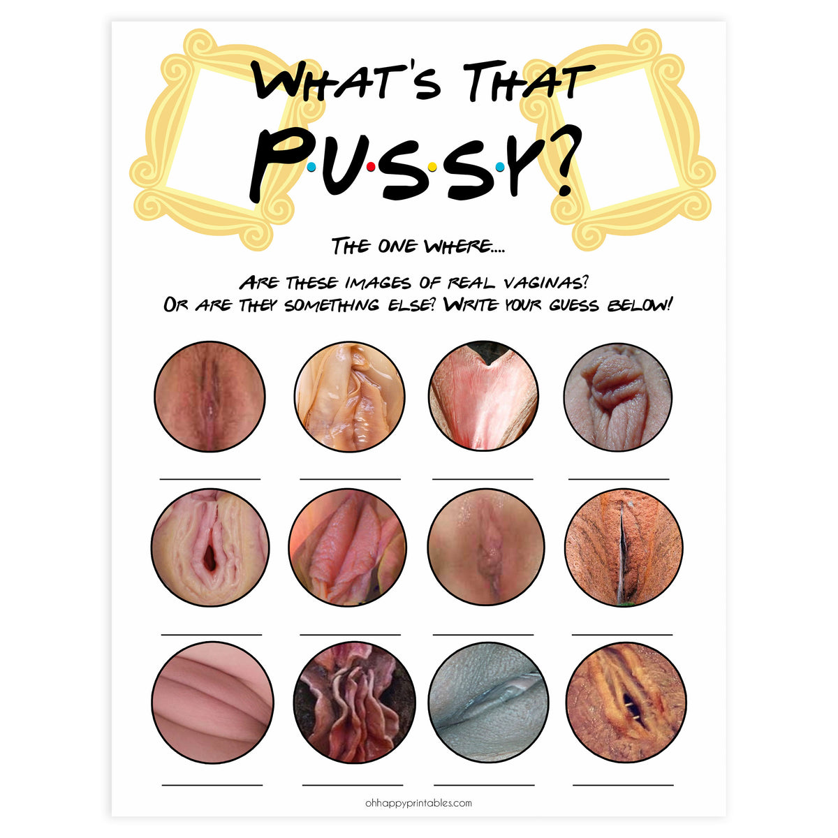 1200px x 1200px - Friends Whats That Pussy | Bachelorette Games | Adult Games â€“  OhHappyPrintables