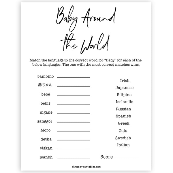 Baby Around The World Game - Printable Gender Neutral Baby Games ...