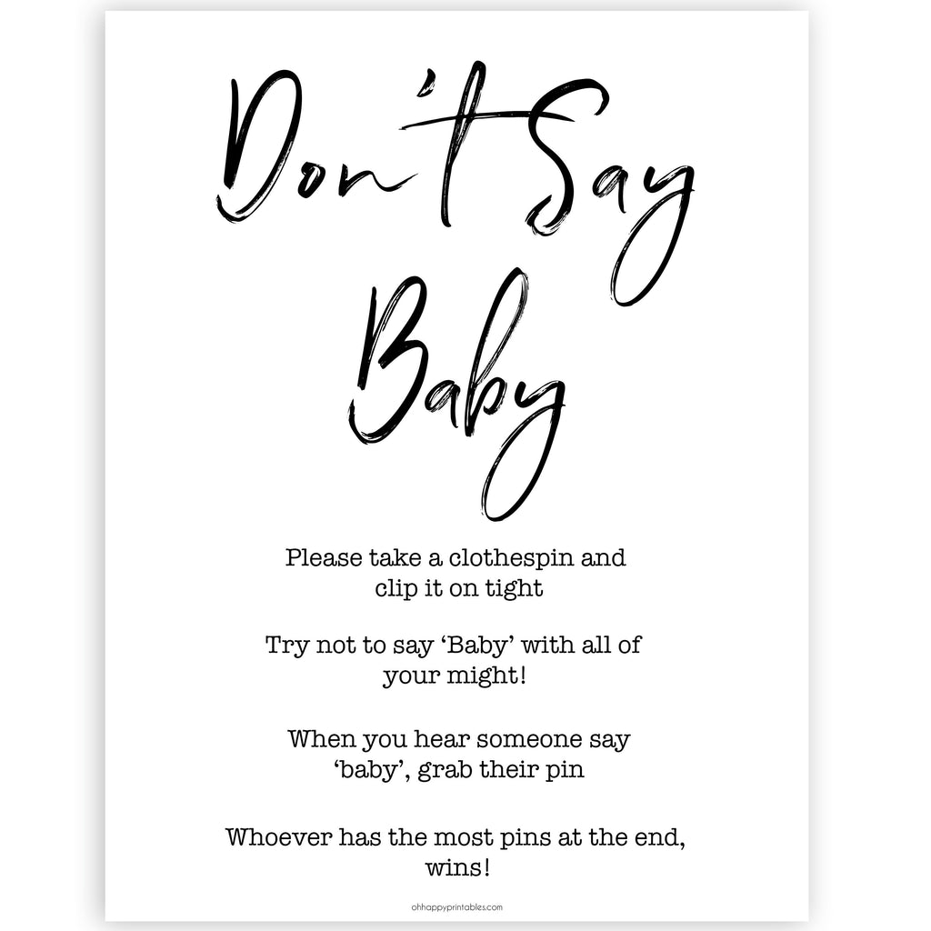 Don't Say Baby Game Printable Gender Neutral Baby Shower Games