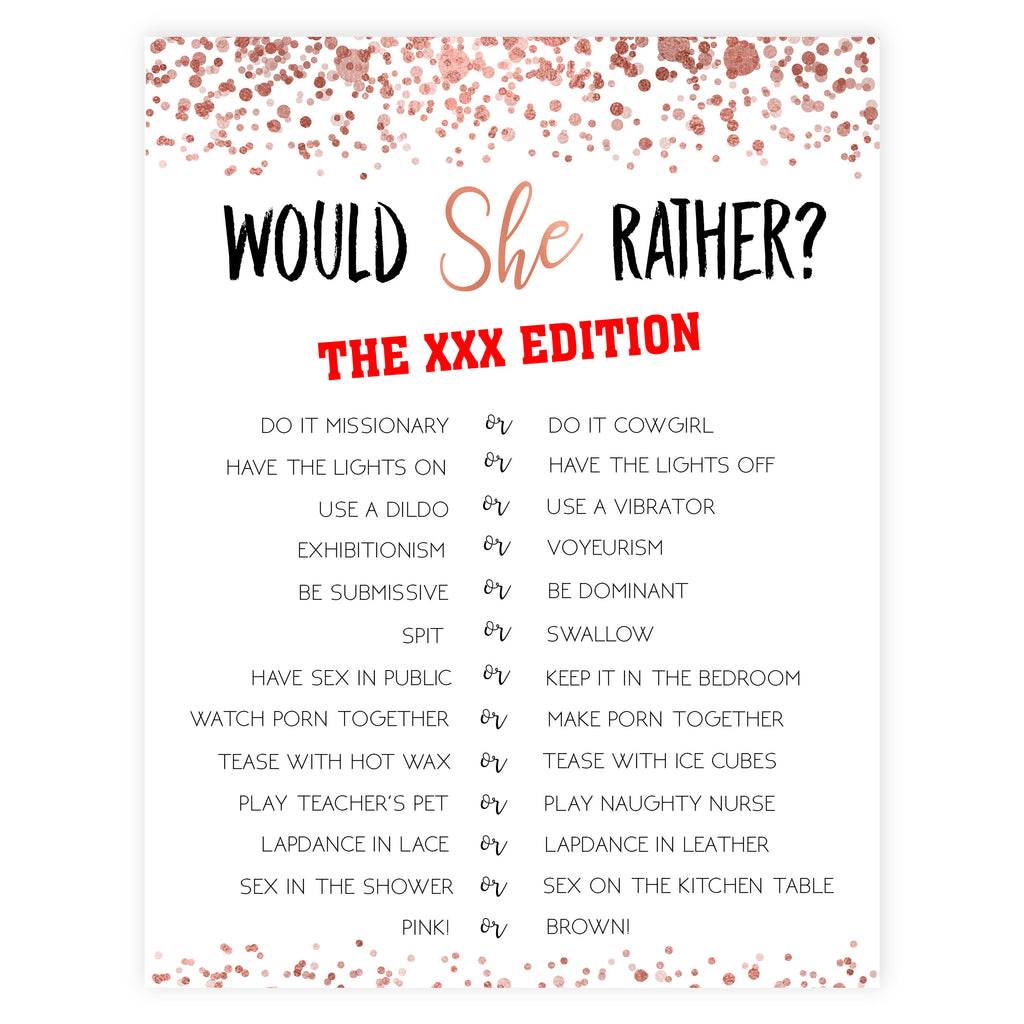 Xxx Party Games - X Rated Would She Rather - Rose Gold Foil