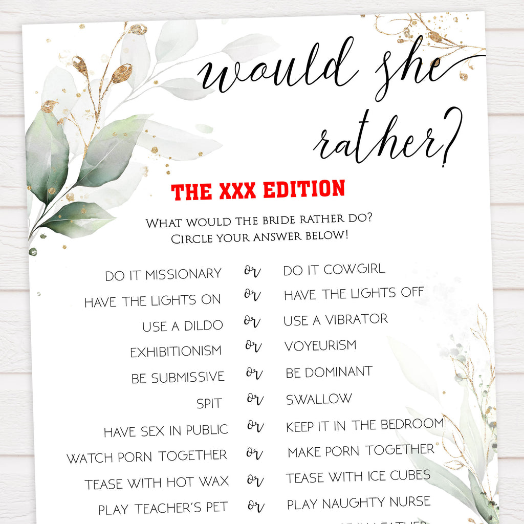 XXX Would She Rather Game | Printable Adult Bachelorette Party Games ...