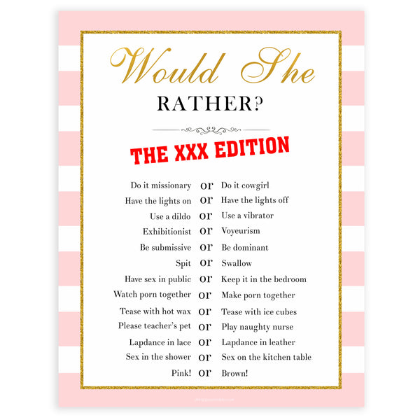 Xxx Would She Rather Game Printable Adult Bachelorette Party Games