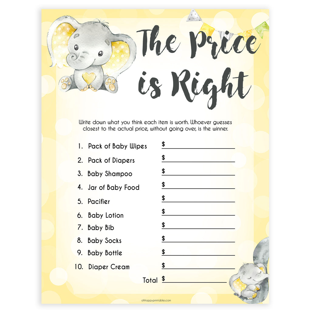 price is right baby shower game