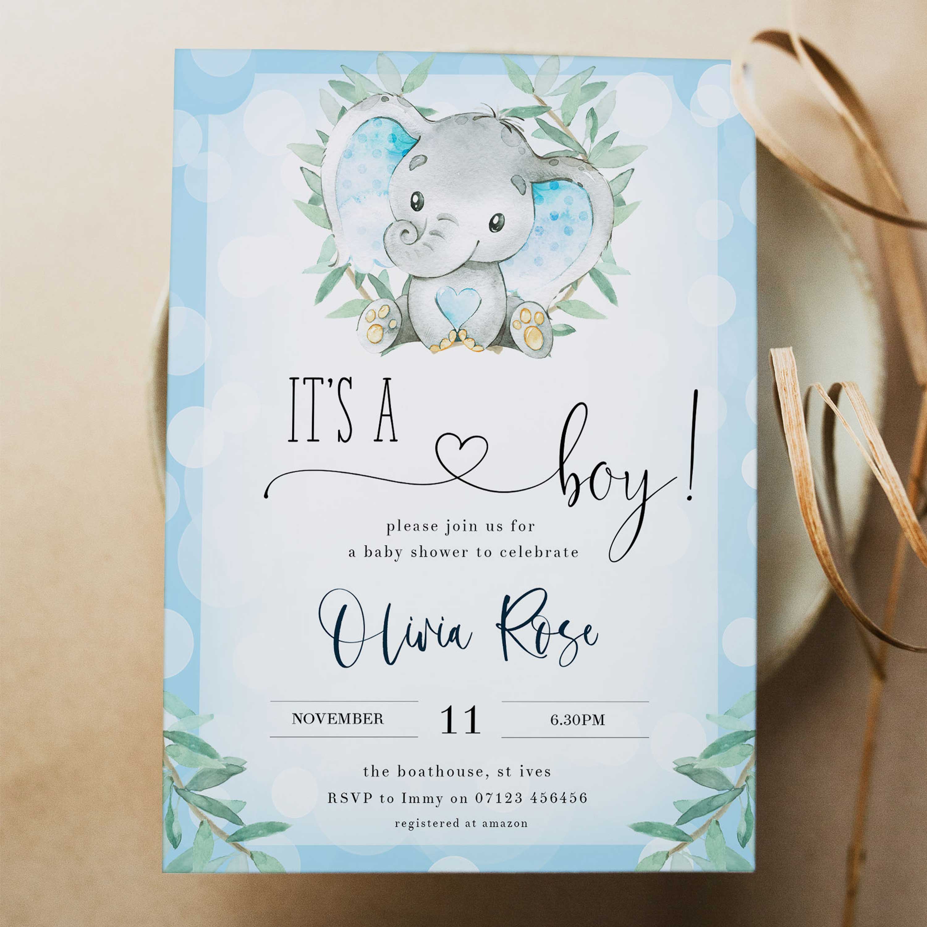 Boy Elephant Baby Shower Invitation Template Instant Download | lupon ...