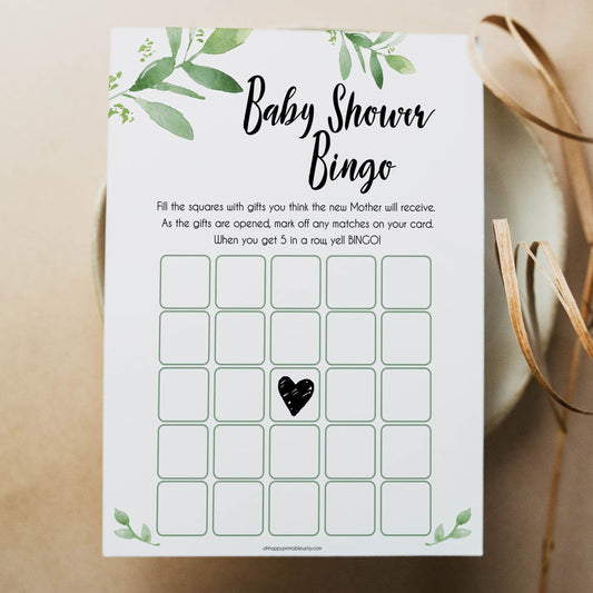 Green Yellow Baby Shower Bingo Blank Game Printable, Tropical Baby