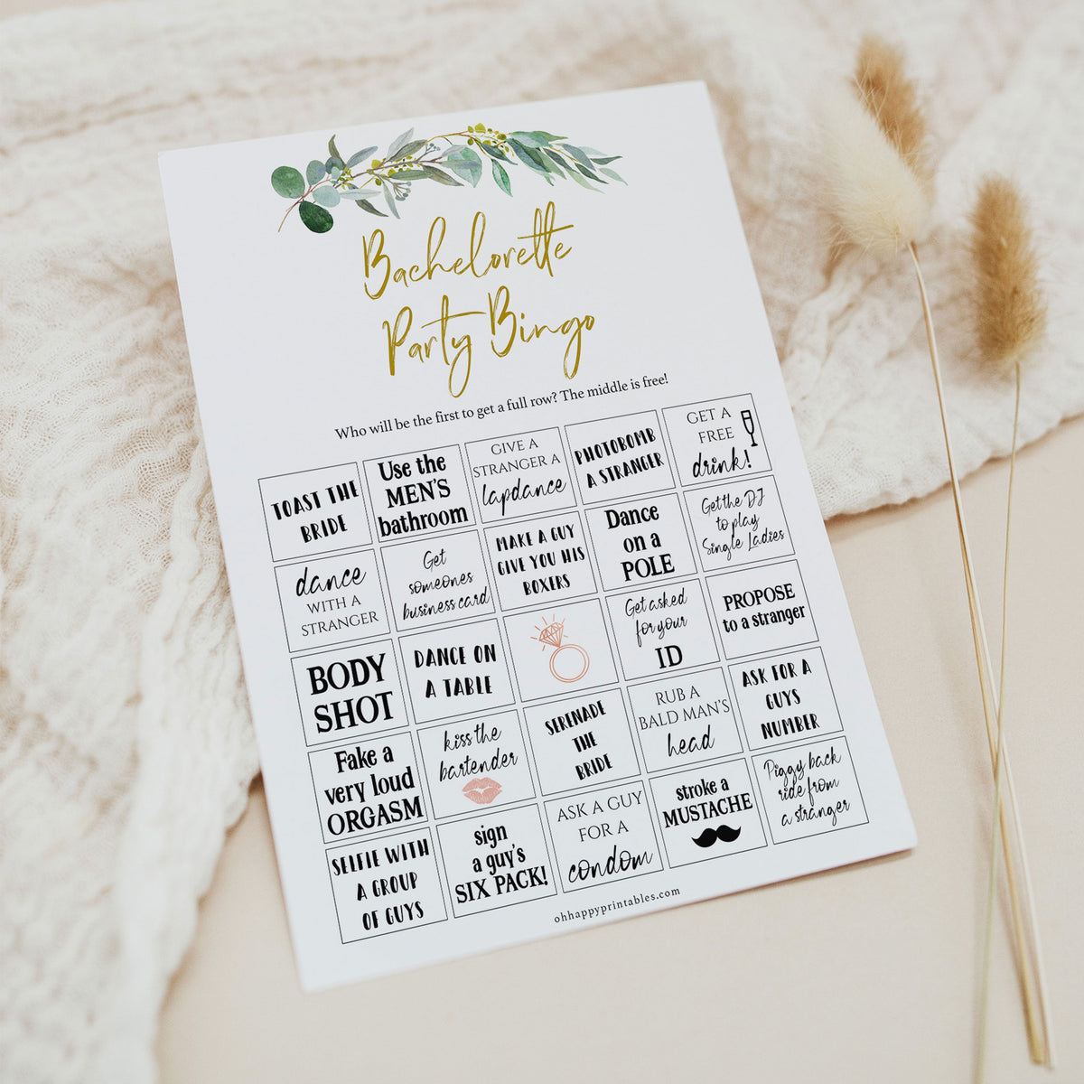 Eucalyptus Bachelorette Party Bingo | Shop Printable Bachelorette Games ...