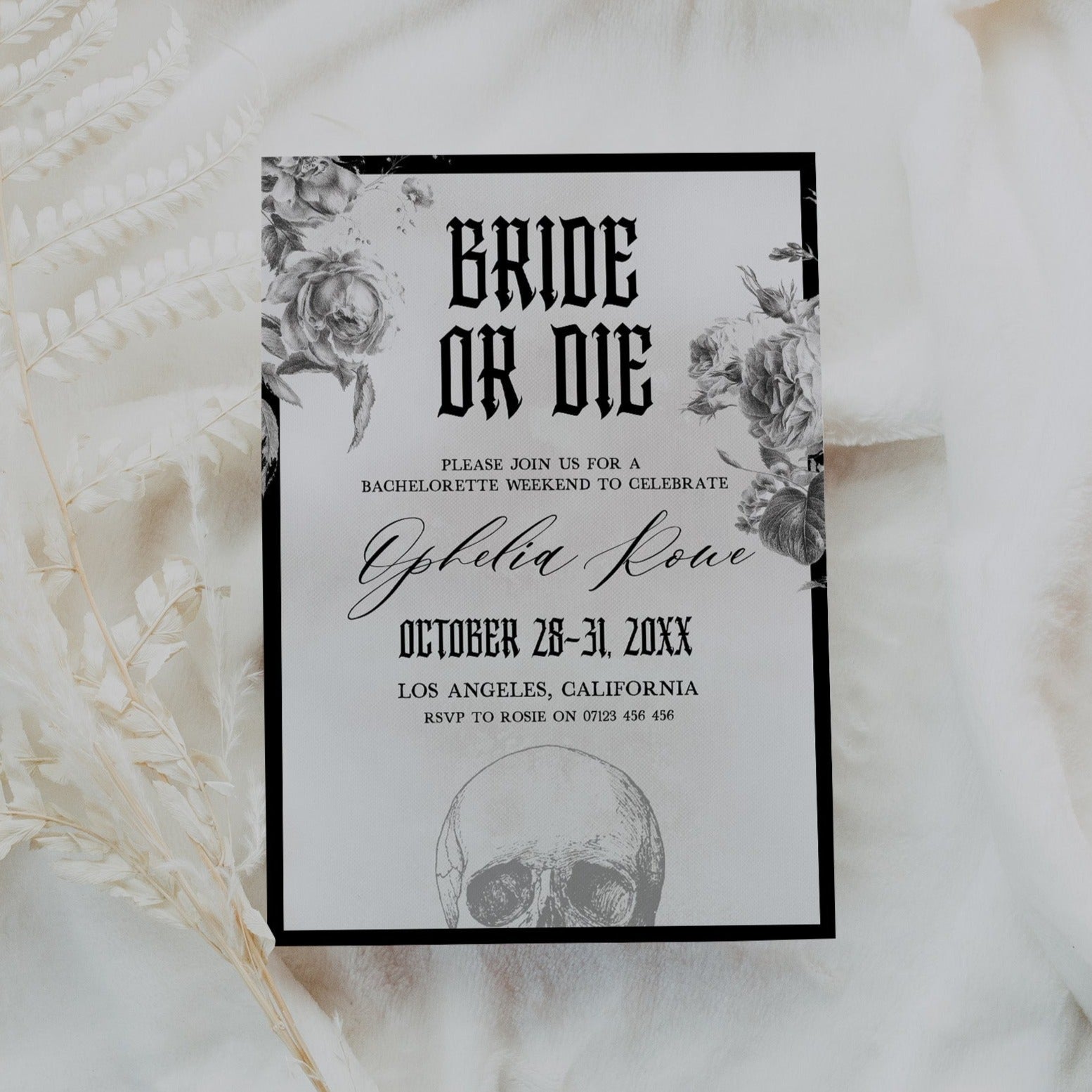 EDITABLE Bridal & Bachelorette Invitation - Bride or Die Theme ...