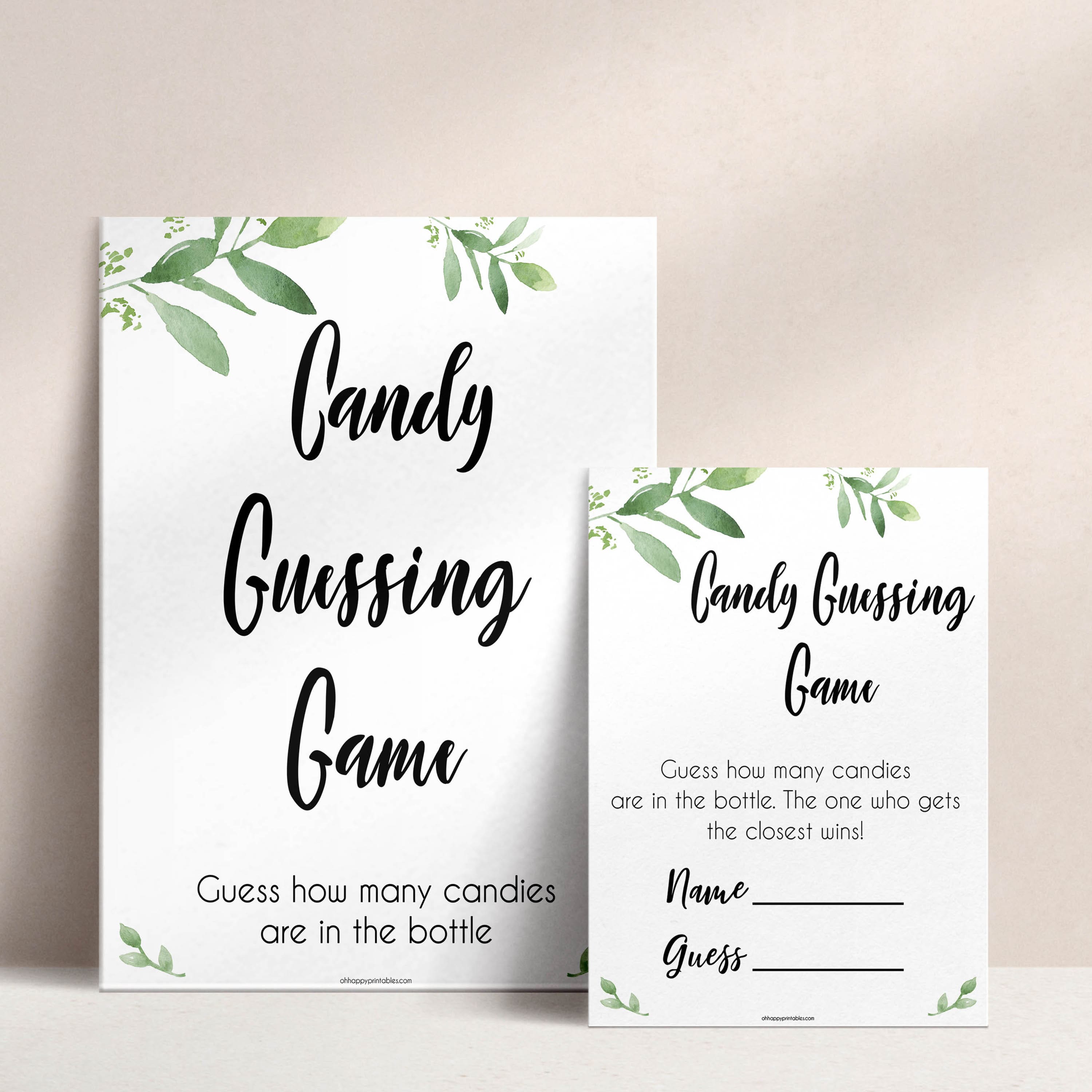 Candy Guessing Game - Botanical Baby Shower Games – Ohhappyprintables