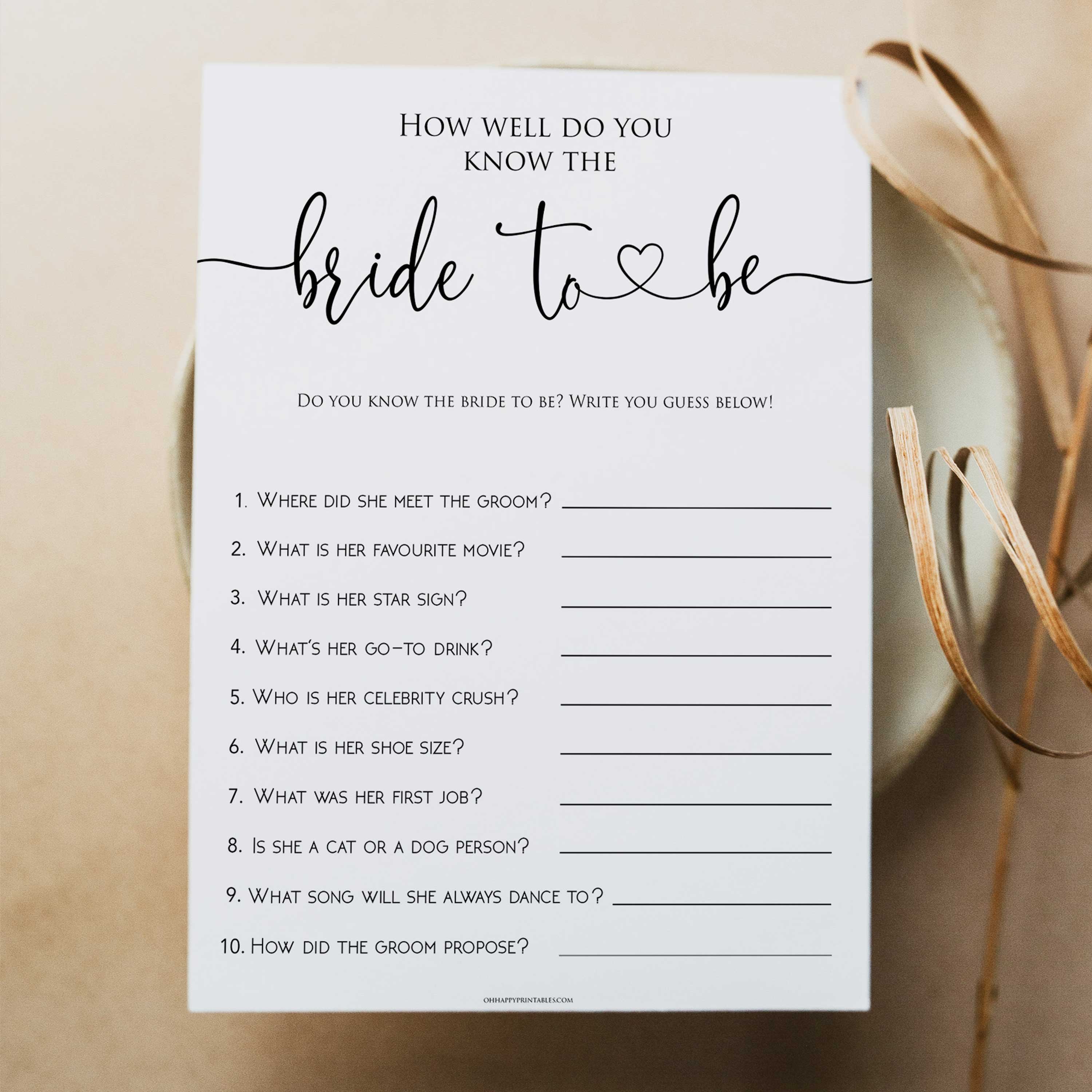 Do You Know The Bride In Minimalist Shop Bridal Shower Games Ohhappyprintables 1585