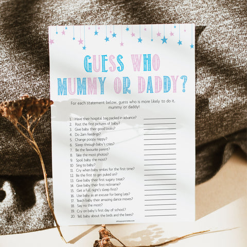 Guess Who's Most Like to Say Game - Gender Reveal Baby Shower Games ...