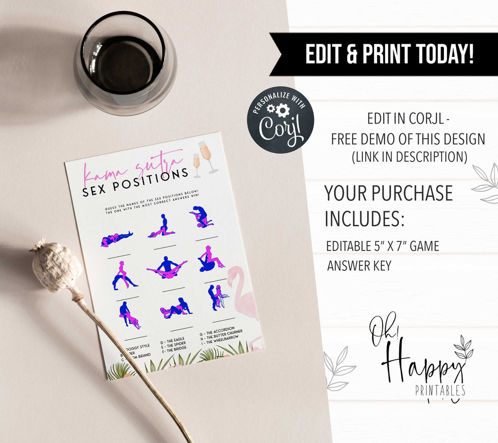 Editable Sex Positions Game Miami Bachelorette Party Ohhappyprintables