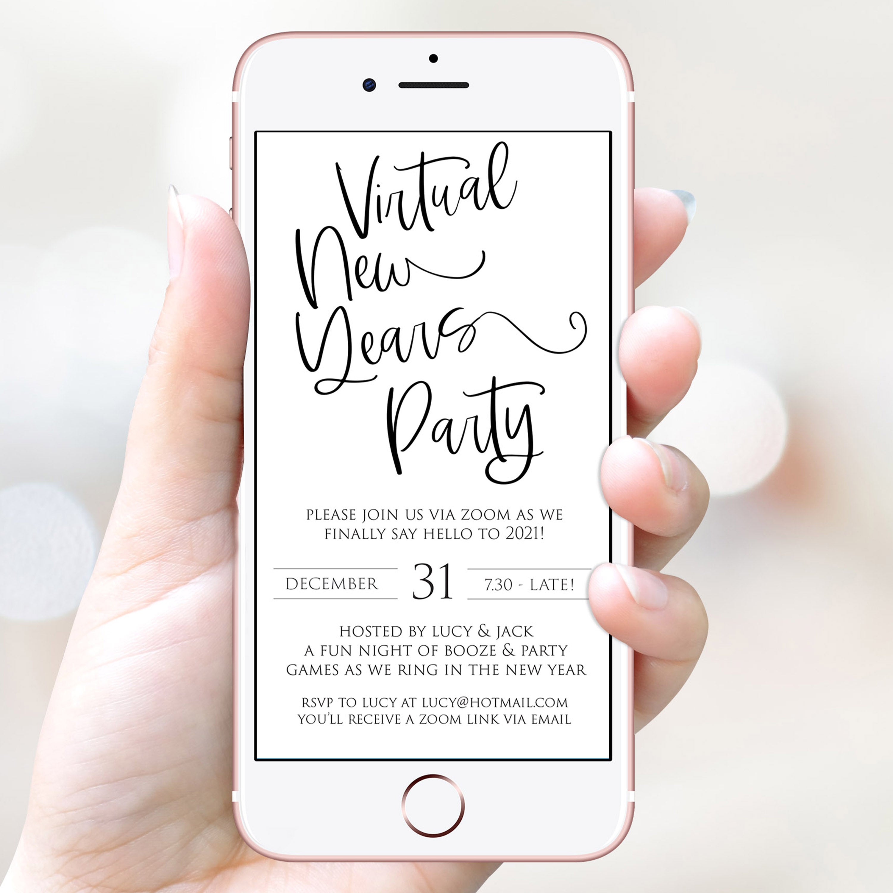 EDITABLE Virtual Elegan New Years Eve Invitation | New Years Eve ...