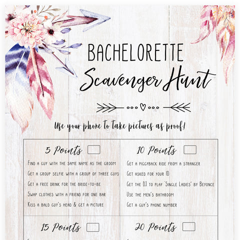 Bachelorette Scavenger Hunt | Boho Bachelorette Party Games ...