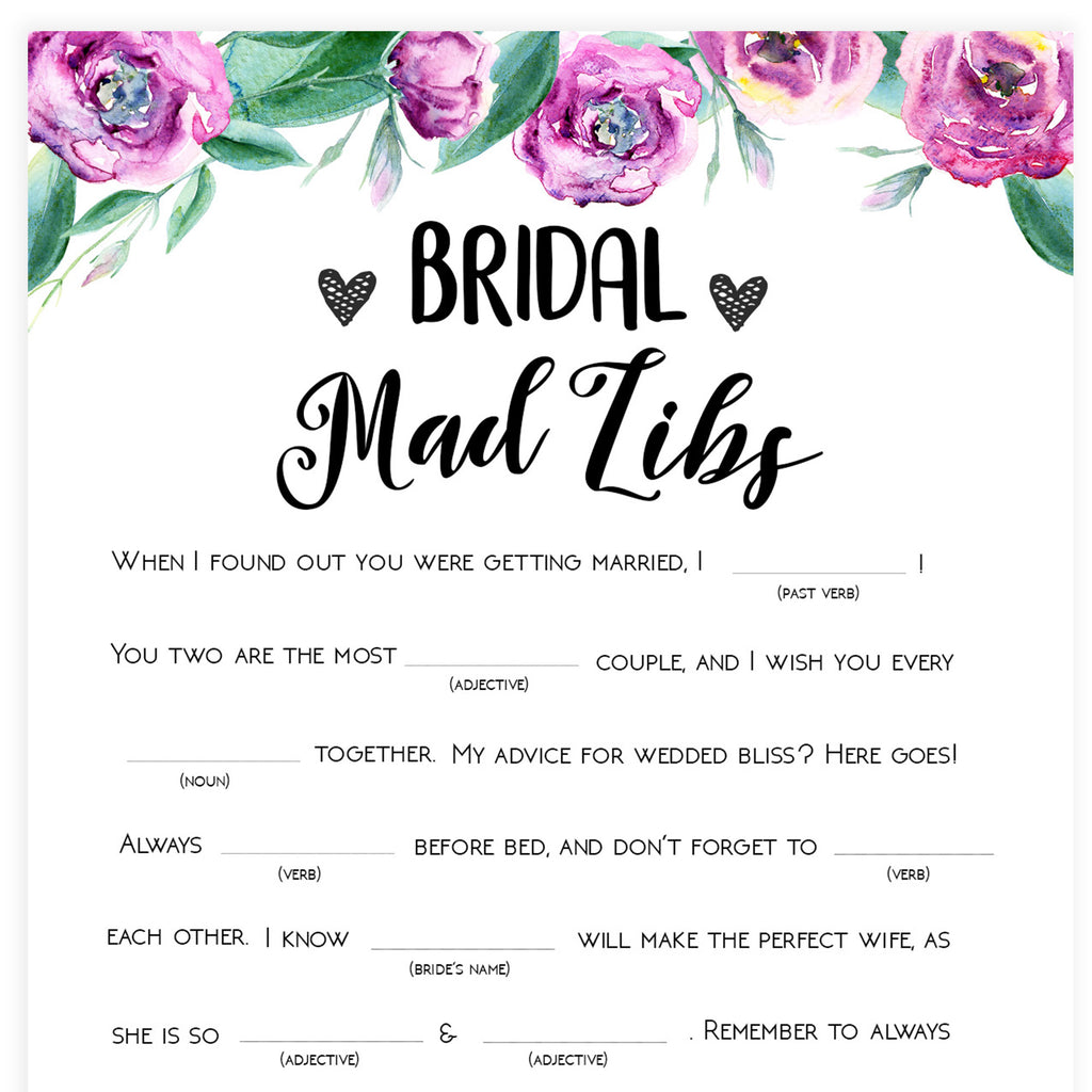 Bridal Shower Mad Libs Free Printable