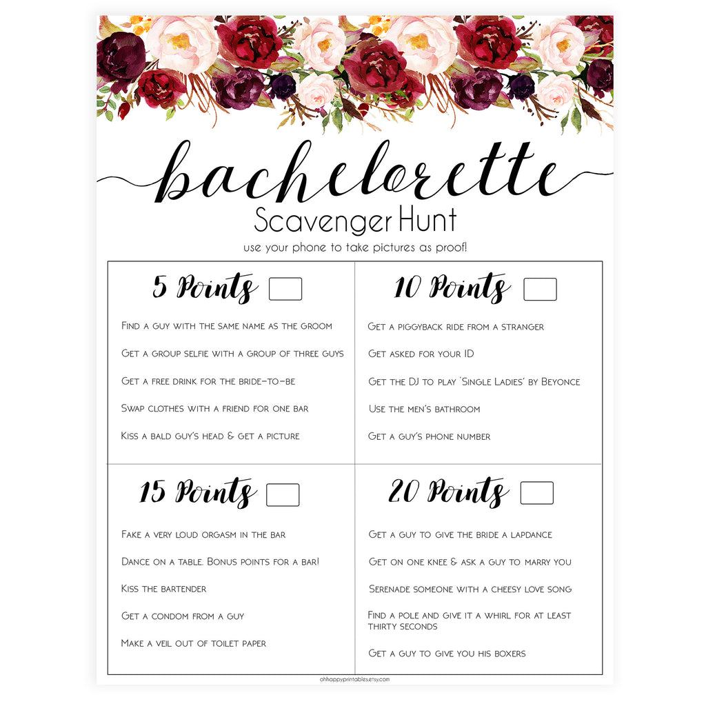 Bachelorette Scavenger Hunt Bachelorette Party Oh Happy Printables