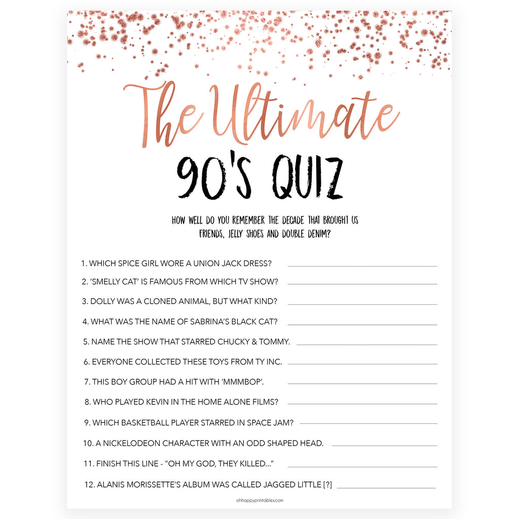 Ultimate 90s Quiz Bachelorette Game Shop Printable Bridal Games Ohhappyprintables