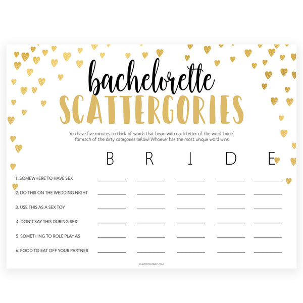 Bachelorette Scattergories Free Printable