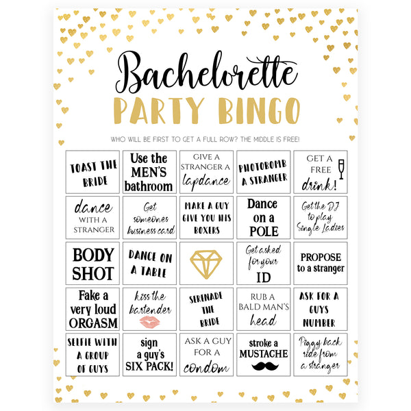 Gold Hearts Bachelorette Party Bingo | Printable Bachelorette Games ...