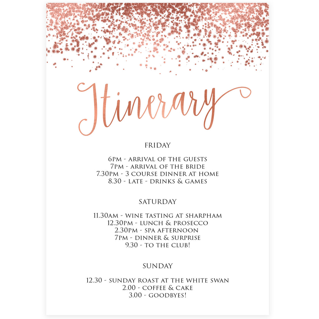 Rose Gold Editable Itinerary Template Bridal Shower & Bachelorette