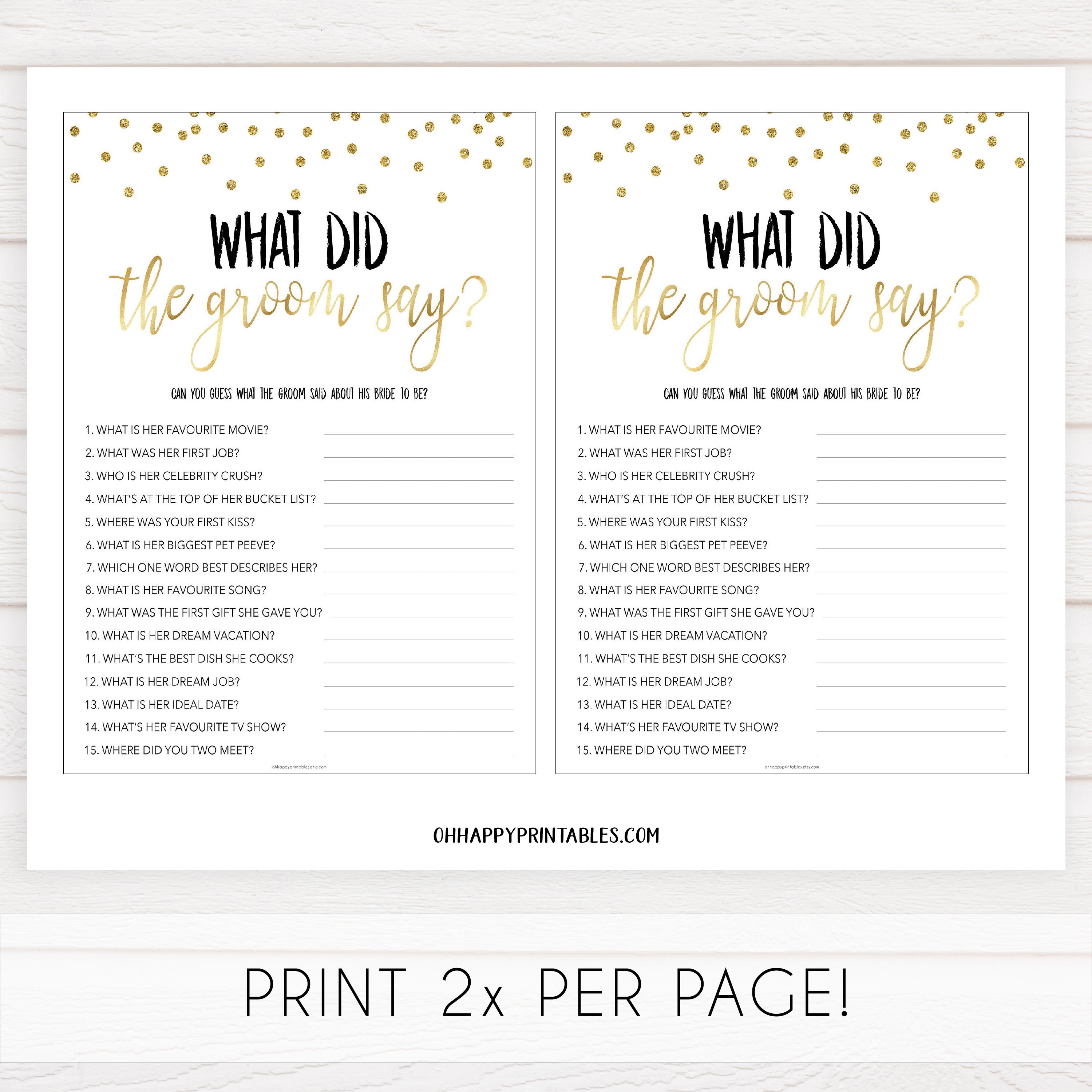 What Did the Groom Say | Gold Foil Printable Bridal Shower Games ...
