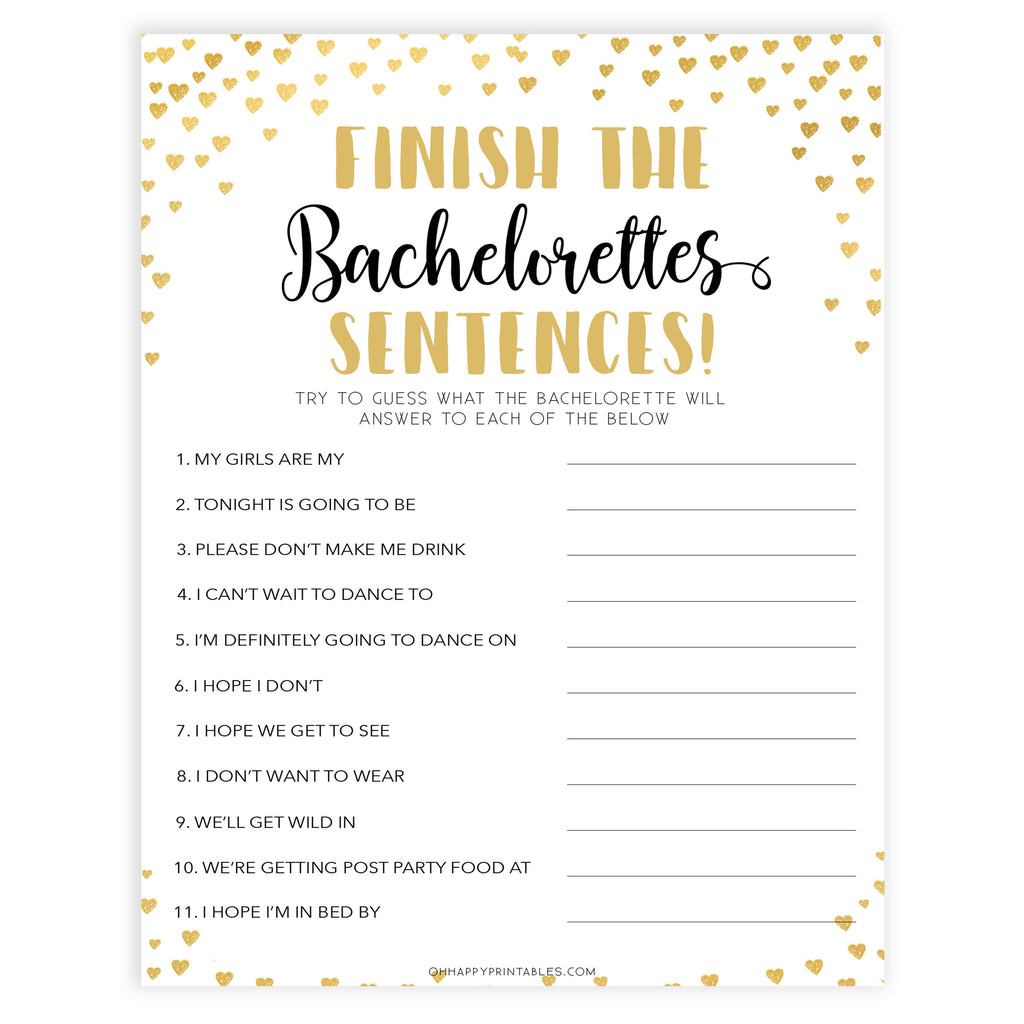 Finish The Bachelorettes Sentences | Shop Bachelorette Party Games ...