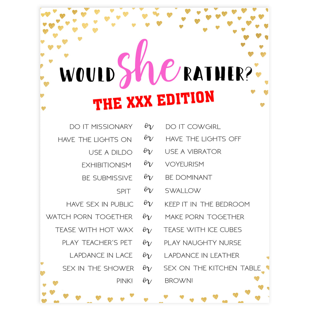 Xxx Party Games - XXX Would She Rather Game | Printable Adult Bachelorette ...
