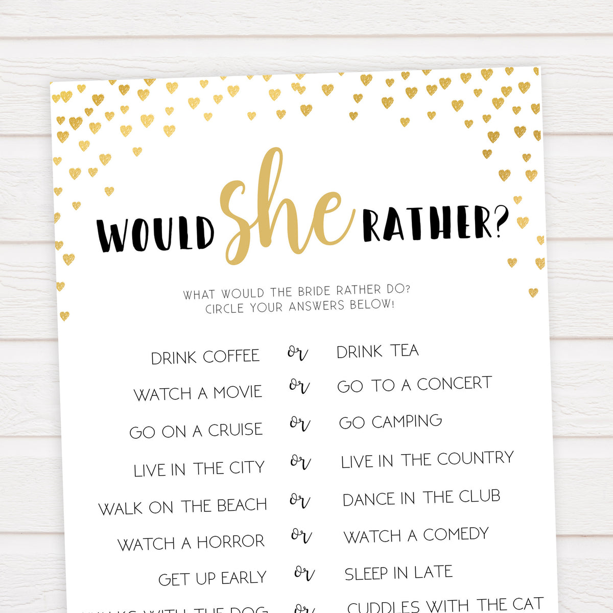 Would She Rather Bridal Game | Printable Bridal Shower Games ...